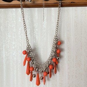 JEWELRY -11" PAPARAZZI necklace earrings set orange silver layered beads pendant